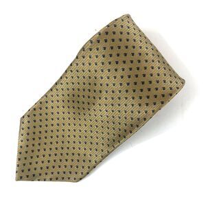Nautica 100% Silk Tie Gold Tan Navy Blue Cube Geometric Pattern Classic Mens